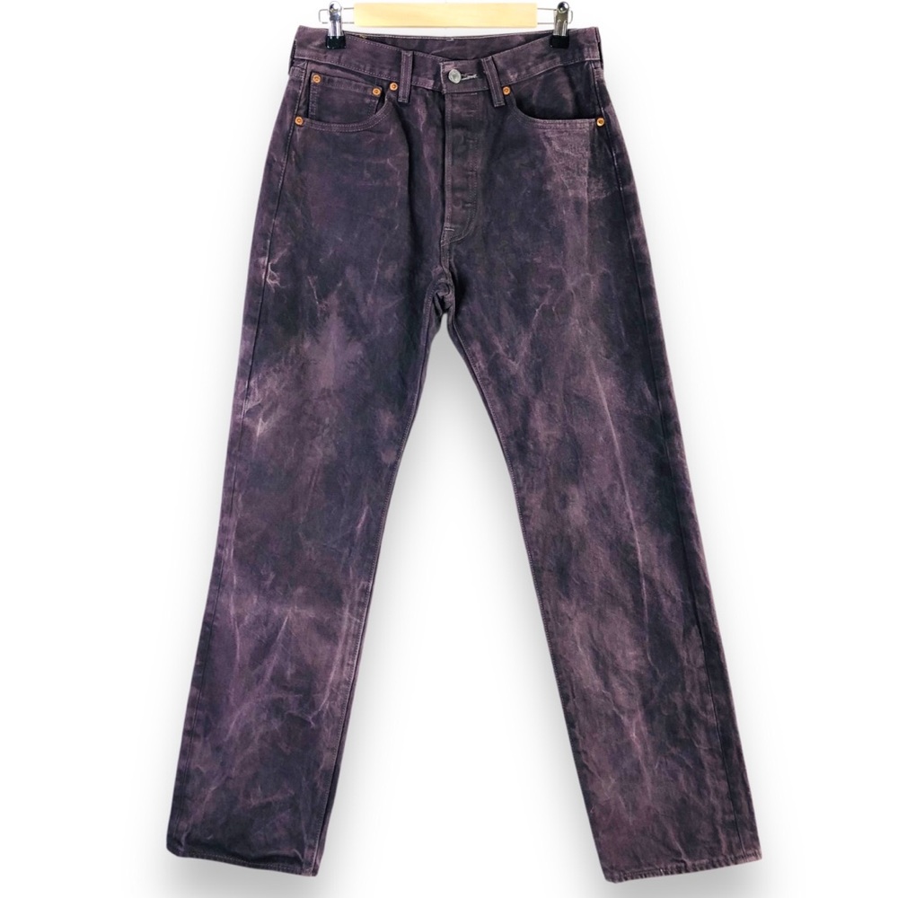 Levi's 501 Men Straight Leg Button-Fly Burgundy Maroon Jeans W32 L34 Light Wash